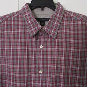 Banana Republic Mens L/S Red Gray Cotton Plaid Casual Shirt- Size 15.5/33 Medium